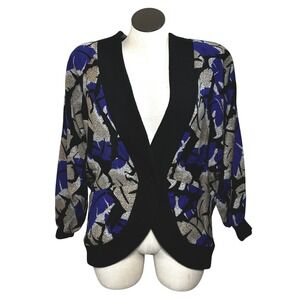 Irving Samuel Montreal Womens Blazer Jacket Abstract Print Black Blue Beige M